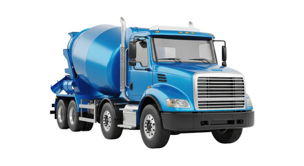 Isolated blue concrete mixer truck for construction, bulk materials transport, industry