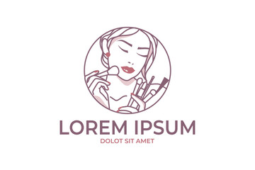 beauty logo featuring a woman s face with makeup brushes and laurel wreath perfect for make up service, salon, make up brand 