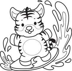 Coloring book of cute tiger character vector clip art for children.  