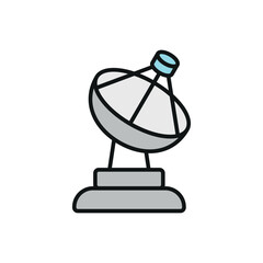 Radio telescope giant dish icon in color with line style for astronomy, cosmic, and research themes.
