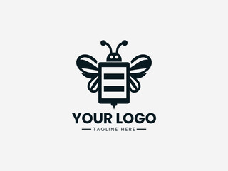 Creative battery bee vector logo with electric wings and power symbols for energy company branding