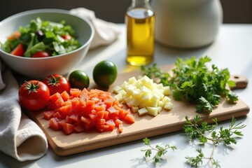 Fresh Ingredients on Countertop for Healthy Salad Preparation