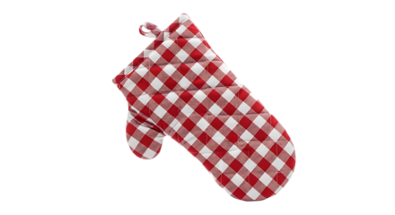 Red and white checkered oven mitt kitchen cooking heat resistant baking glove safety protection equipment tool transparent background