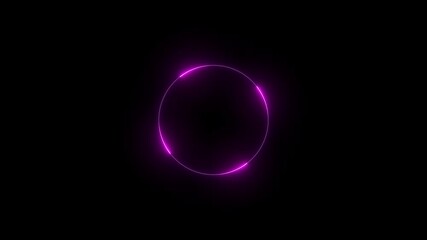 Glowing neon circle glow border, alpha channel, seamless loop, abstract glowing neon line cyan color circular lens animation neon light on black background, vertical design 4k video animation . - Powered by Adobe