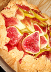 Flaky fig galette, autumnal equinox celebration, rustic French baking, succulent seasonal orchard fruit, gourmet harvest pie perfection