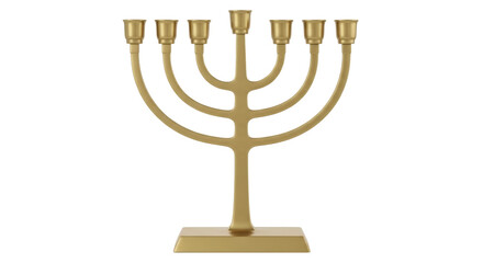 Isolated Golden Menorah for Hanukkah Religious Holiday, Traditional Jewish Symbol Metal