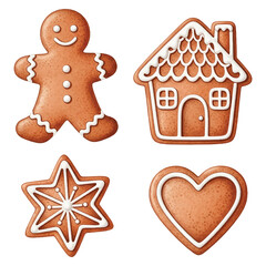 Watercolor Vector Gingerbread Cookies Christmas Dessert Illustration on White Background