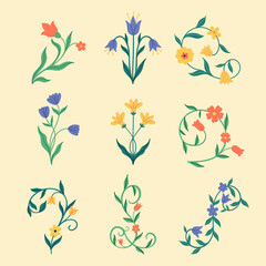 A set of floral decorative elements. Vector graphics.