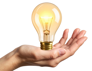 Hand Holding Light Bulb Symbolizing Bright Idea Isolated on White