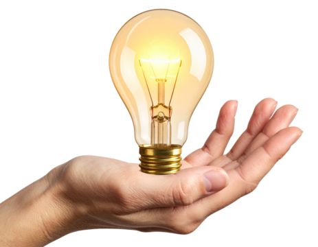  Hand Holding Light Bulb Symbolizing Bright Idea Isolated on White