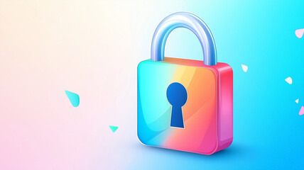 Colorful, minimalist lock icon floats against gradient background, symbolizing security and protection. vibrant hues and clean design create modern, digital aesthetic