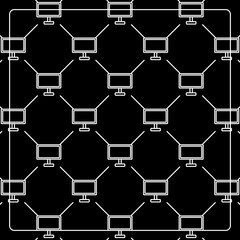 Seamless pattern on a black background with monitor icons. Line design for posters, social media, and banner templates.