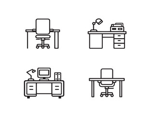 Modern Office Icon Set with Stylish Line Art