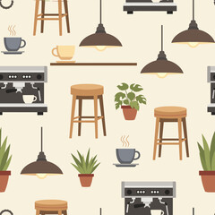 Cozy Coffee Shop Seamless Pattern Minimalist Decor & Coffee Essentials