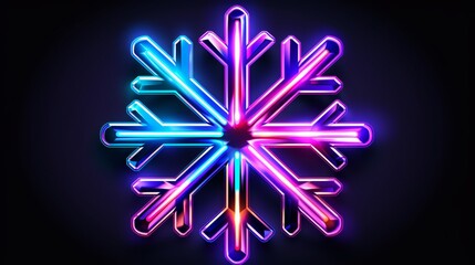 Futuristic neon snowflake with luminous lines and translucent polygons on dark background