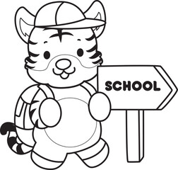 Coloring book of cute tiger character vector clip art for children.  