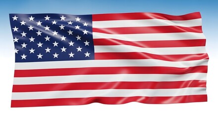 Fototapeta premium Waving american flag rippling gracefully against a bright blue sky outdoors