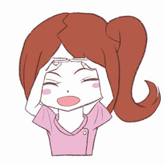 丸ポーズをする看護師の女の子