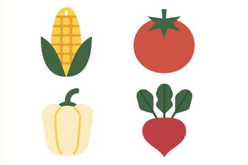 Fresh vegetables and fruits arranged in a colorful and simple design celebrating healthy eating