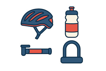 Bicycle safety gear, hydration tools, and accessories for outdoor cycling activities in bright colors