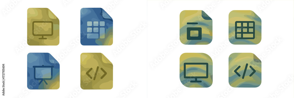 Poster colorful digital icons representing software tools and applications for creative design and developm
