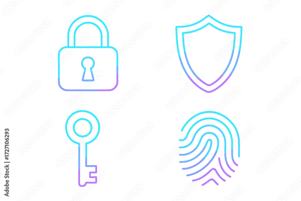 Poster modern security icons representing protection, access, and identification methods in a digital conte
