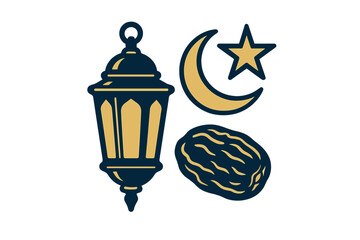 Decorative lantern, crescent moon, star, and peanut design for cultural celebration in a festive setting