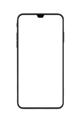 Modern smartphone mockup with blank white screen and black bezel isolated on flat background for app and ui design illustration