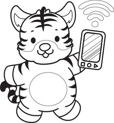 Coloring book of cute tiger character vector clip art for children.  