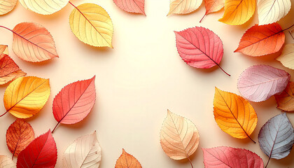 Elegant pastel illustration showing colorful dried autumn leaves in decorative seasonal design
