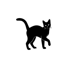 Obraz premium Silhouette of a black cat walking with its tail up.