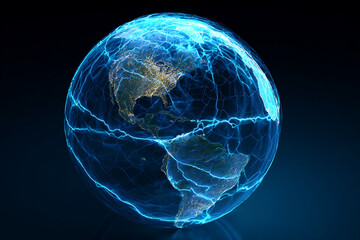 Futuristic Planet Earth with Energy Grid Overlay