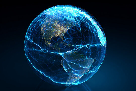 Futuristic Planet Earth with Energy Grid Overlay - Powered by Adobe