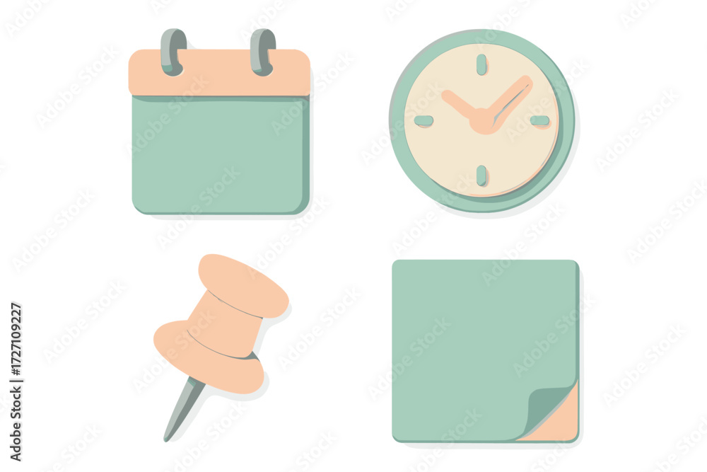 Poster inspiration for organizing tasks with colorful calendar and clock designs ideal for modern workspace