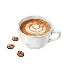 Watercolor Espresso Coffee Cup Vector Illustration Isolated on White Background, Strong Brewed Drink Clipart for Café, Menu, and Beverage Design