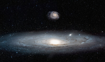 Fototapeta premium Andromeda galaxy with our galaxy is Milky Way in the background 