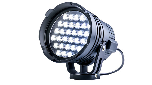 Powerful led spotlight with many bright bulbs isolated on transparent background