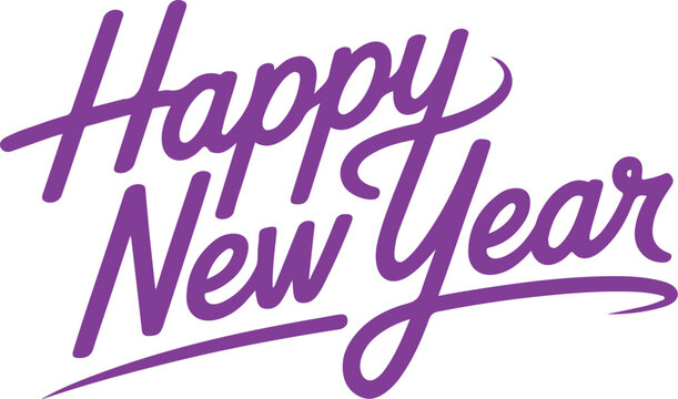 Stylish happy new year greeting in purple script against a creating a festive and celebratory mood for holiday cards and social media posts