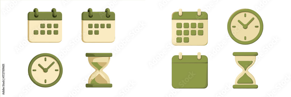 Poster colorful calendar and clock symbols designed for time management and scheduling
