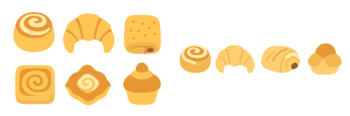 Delicious assortment of freshly baked pastries and sweets on a bright background