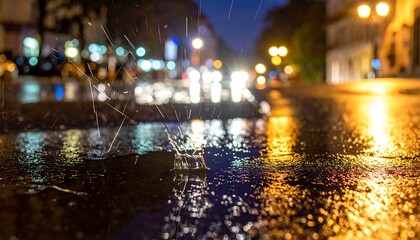 Rainy night city street reflection