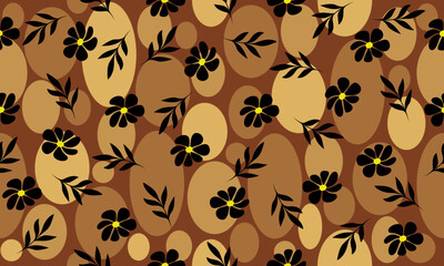 Monochromatic Floral and Abstract Ovals Seamless Pattern