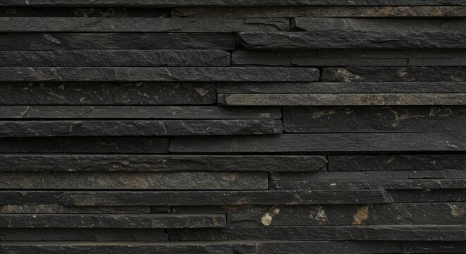 Dark gray stacked stone wall background texture for design.