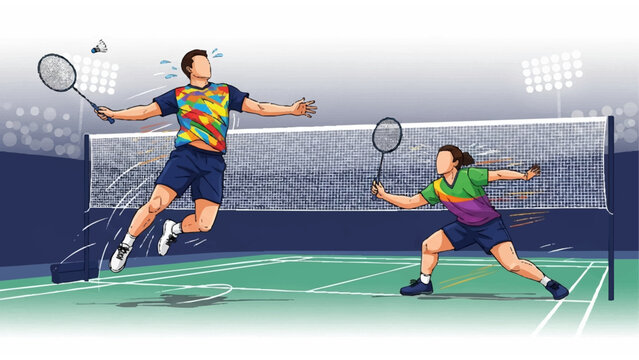 illustration of two badminton players competing