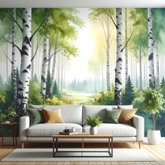 Peaceful forest scene with a living room
