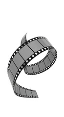 Fototapeta premium A close-up shot of a film reel unspooling in a spiral, captured in a white background studio with clean lighting