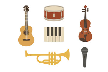 Naklejka premium Collection of musical instruments arranged in a playful design showcasing creativity and harmony in sound