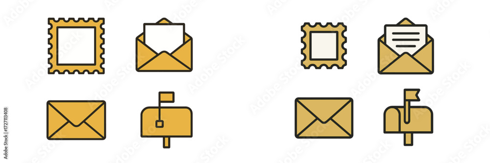 Poster colorful collection of envelope and letter icons in modern design style suitable for messaging and c