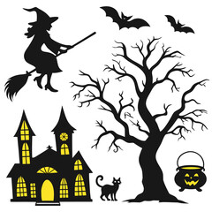 Halloween Spooky Silhouette Element Set