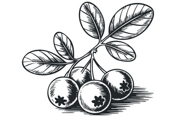 Obraz na płótnie Canvas Branch with ripe blueberries and leaves. Vector hand drawn illustration